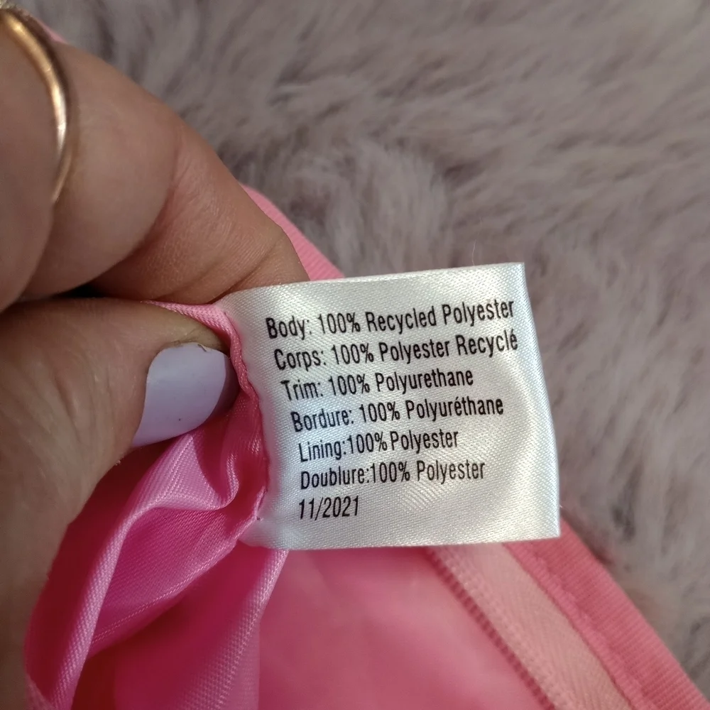 Pink Victoria Secret pink yellow white stripe makeup cosmetic bag NWOT